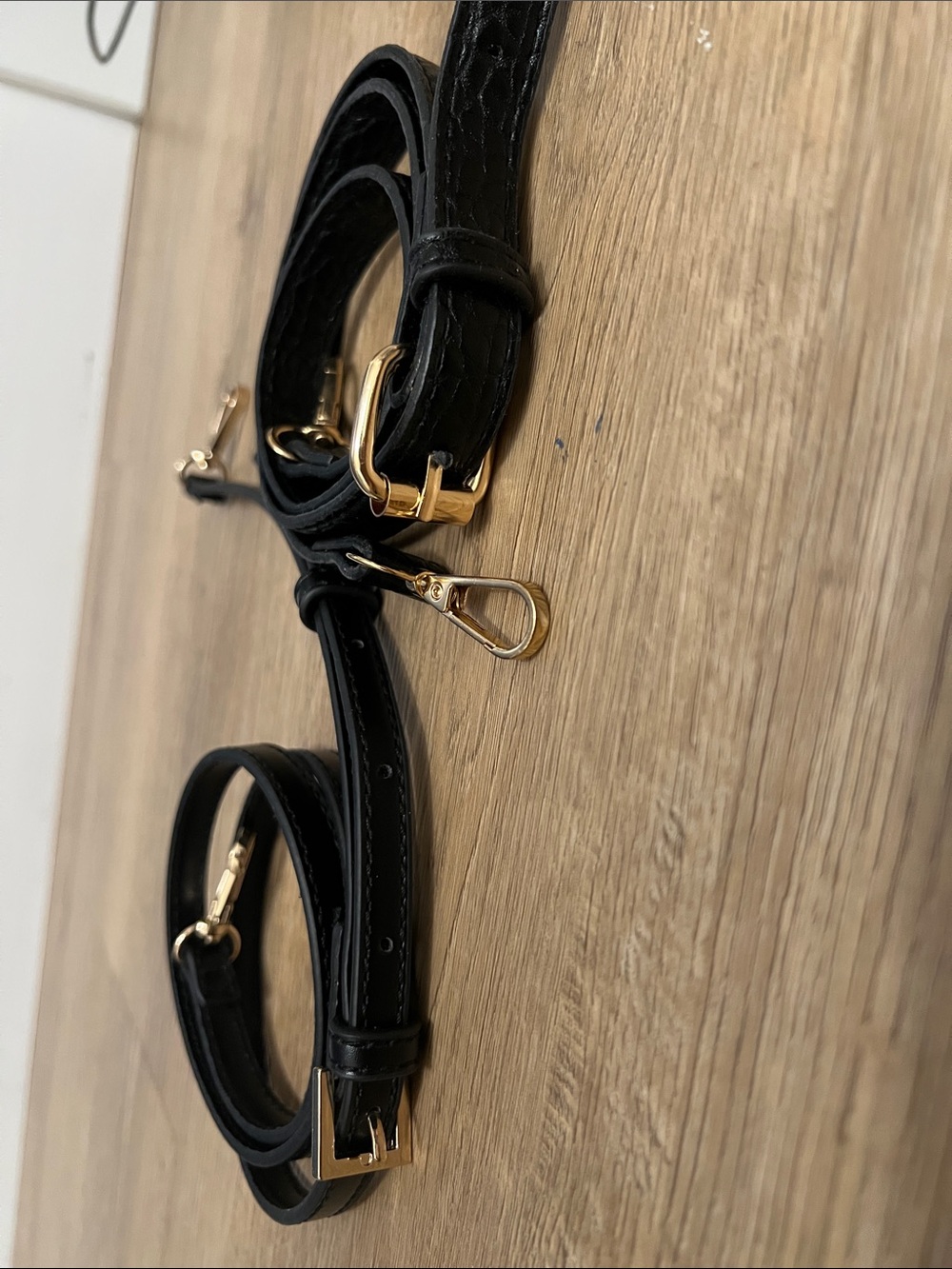 Black Leather Crossbody Strap with Gold Hardware (set of 2)